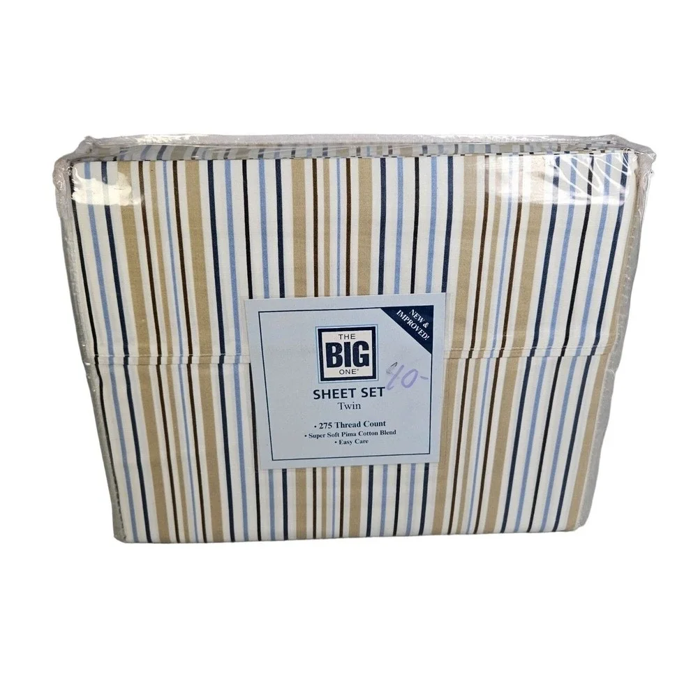 Striped Twin Sheet Set and Pillowcase Easy Care Super Soft Boys Girls Blue New